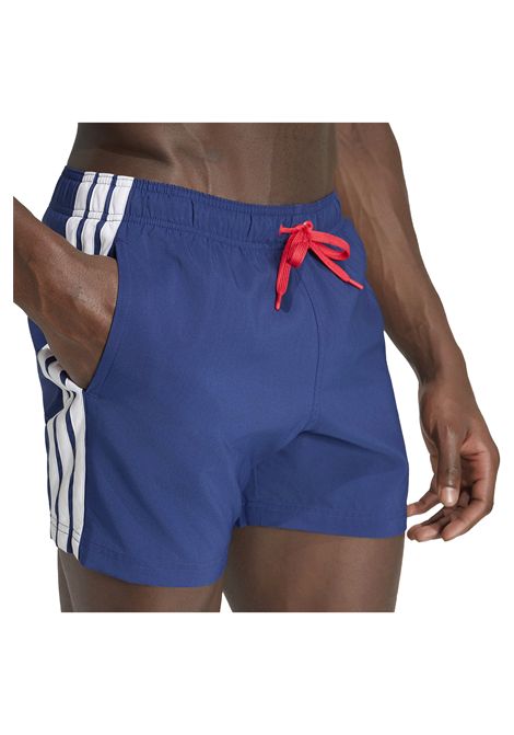 Adidas Essentials 3 Stripes 5IN Swim Shorts Dark Blue Pure Ruby Men ADIDAS SWIMWEAR | Swimwear | KB2765-